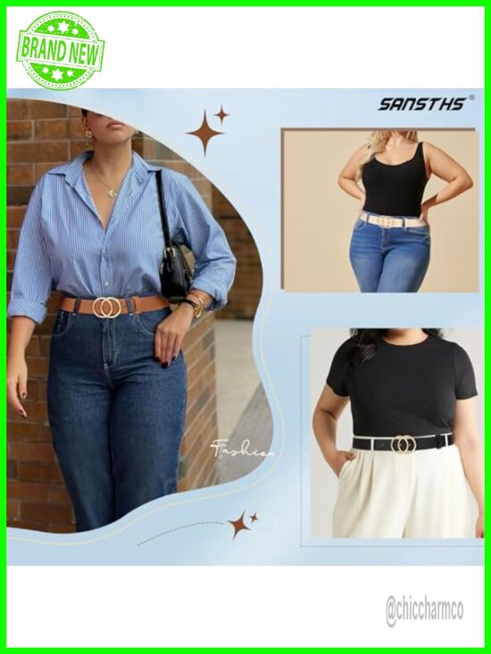 3 Pack Women Waist Belts with Double O-Ring Gold Buckle Faux Leather Dress Belts main image 5